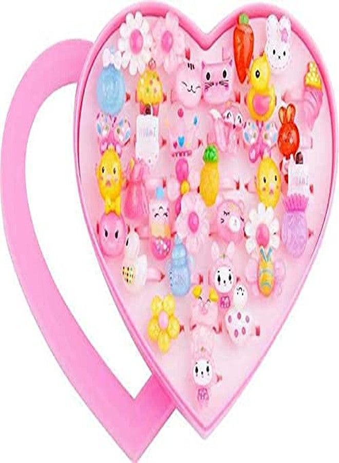 kiyan Girls Kids Cartoon Pretend Play Toy Fancy Finger Rings For Birthday Gifting Comes In Pink Heart Shape Gift Box .Suitable For Age 2 - 10 Yrs. - Image 1